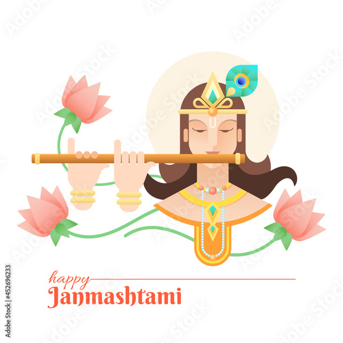 Beautiful happy krishna janmashtami art work with flute photo
