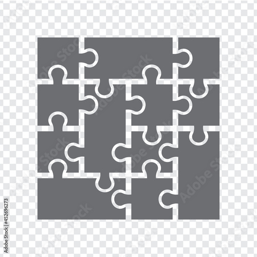 Simple icon puzzles in gray. Simple icon polygonal puzzle of the twelve elements  on transparent background for your web site design, app, UI. EPS10.