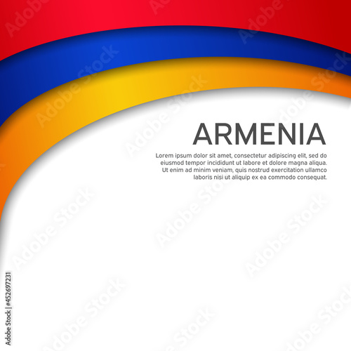 Abstract waving armenia flag. Paper cut style. Creative background for design of patriotic holiday card. National poster. State armenian patriotic cover, flyer. Vector tricolor design