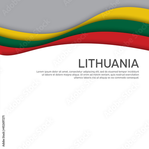 Abstract waving lithuania flag. Paper cut style. Creative background for design of patriotic holiday card. National poster. State lithuanian patriotic cover  flyer. Vector tricolor design