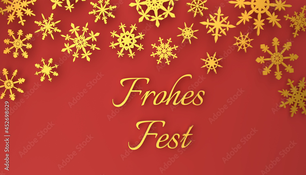 Modern German Merry Christmas background with snowflakes on red