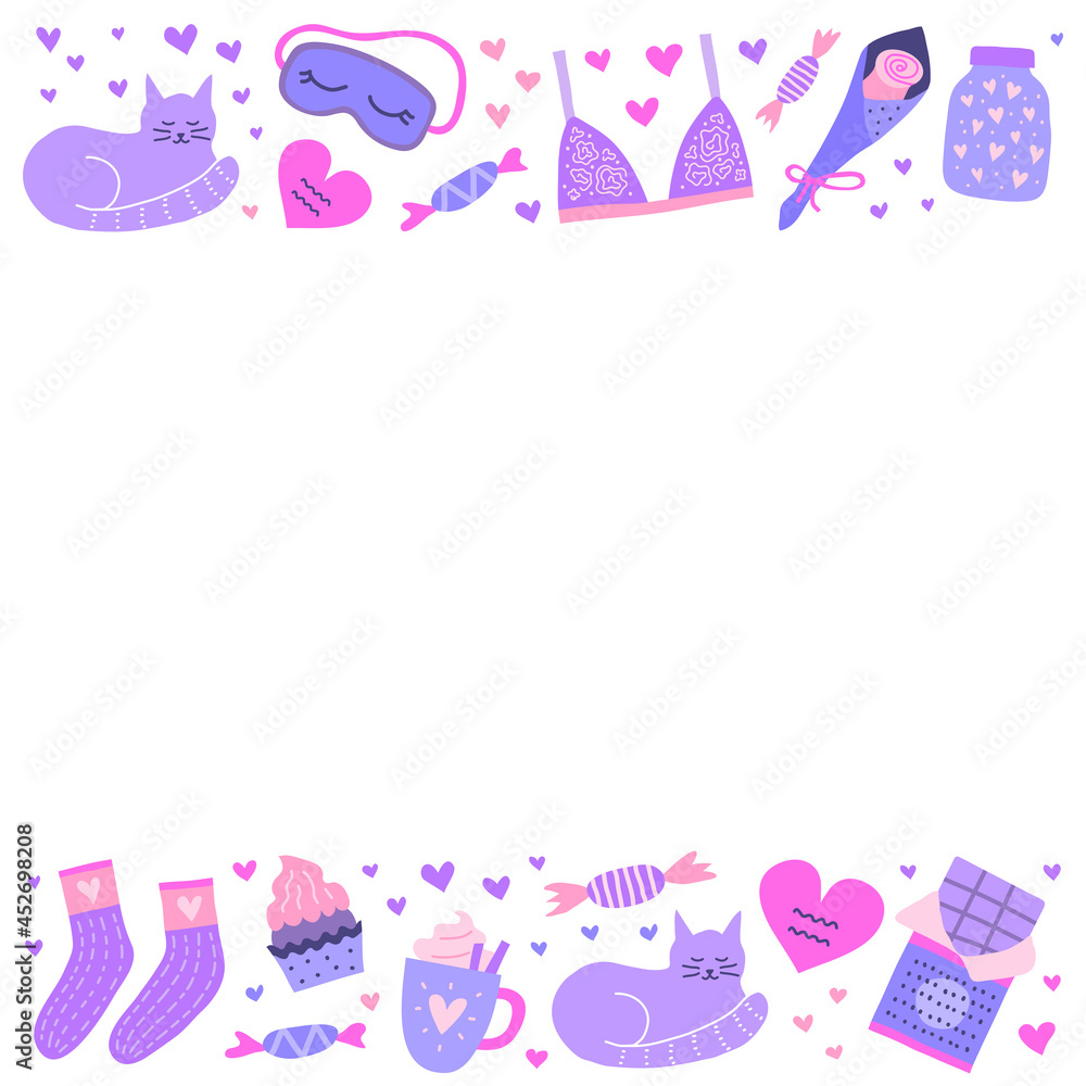 Poster with doodles for Hygge Valentine's day.