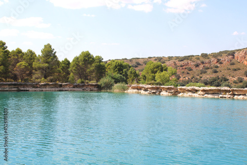 Ruidera  Spain on August 18  2021  Ruidera lagoons with turquoise blue water 