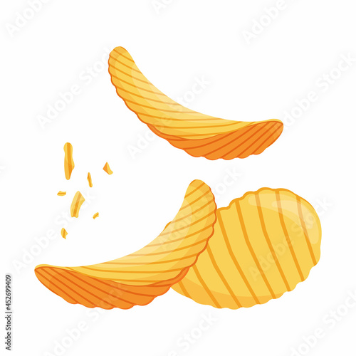Fried potato chips, delicious crumbs, cartoon style.
