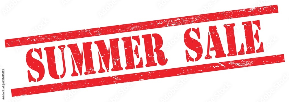 SUMMER SALE text on red grungy rectangle stamp. SUMMER SALE text on red grungy rectangle stamp.