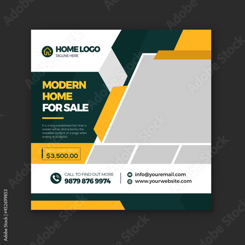 Modern home for sale Instagram post template. 