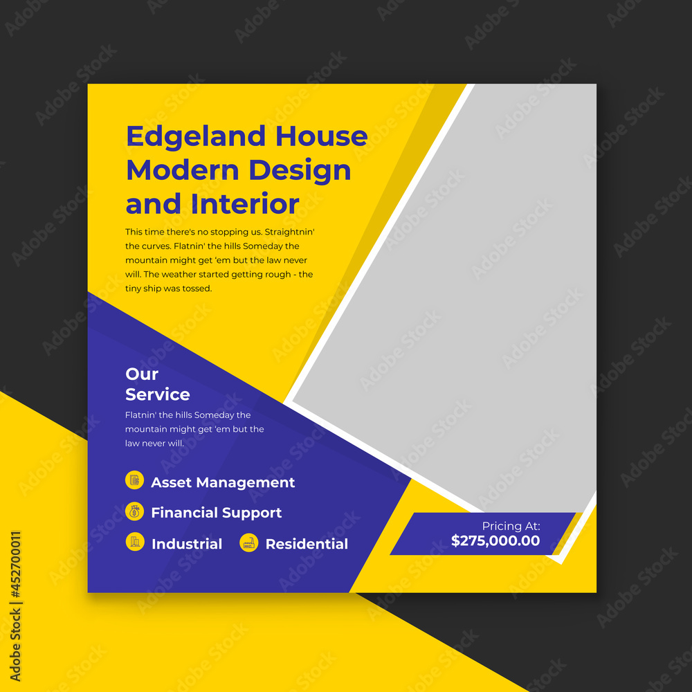 Modern interior design service instagram post template and social media post banner design