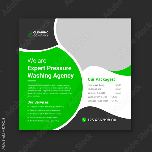 Residential and commercial cleaning service Instagram post and pressure washing social media post template 