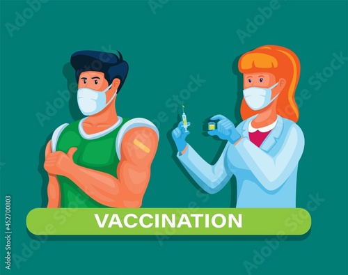 Vaccination man get vaccine injection to immune from virus in pandemic illustration vector