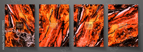 Abstract lava texture cover set. Vector background collection with red, black pattern for banner design template, note book, menu design