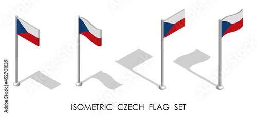 isometric flag of CZECH in static position and in motion on flagpole. 3d vector