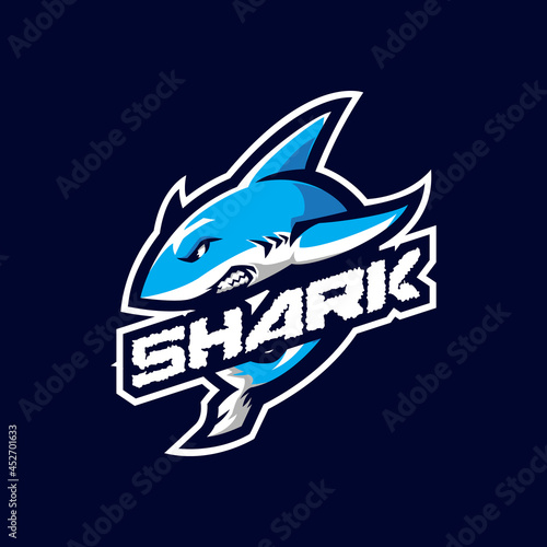 Shark pirates mascot logo design vector with modern illustration concept style for badge  emblem and t shirt printing. Angry shark illustration for sport and esport team.