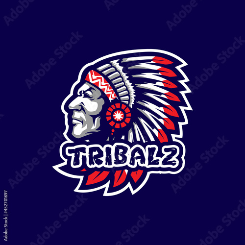 Tribe mascot logo design vector with modern illustration concept style for badge, emblem and t shirt printing. Tribe head illustration.