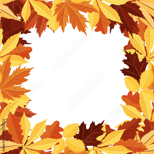 Square frame made of autumn leaves. A design element. Vector.