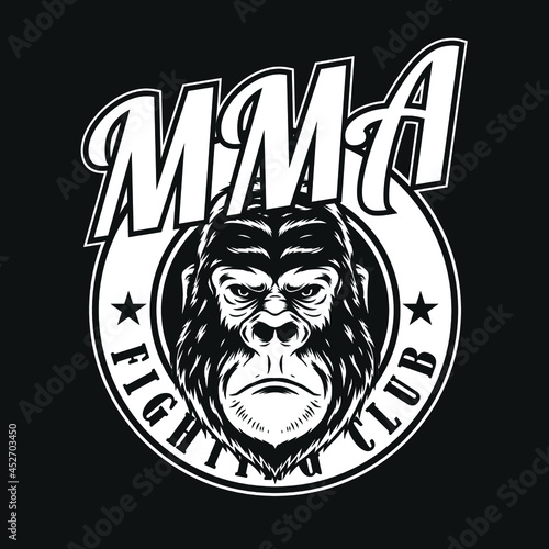 mma with gorilla head logo design ,vintage style .for logo,badge and other uses