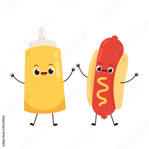 Mustard and Hot Dog character character design. Mustard and Hot Dog on white background.