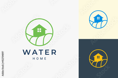 Beach theme residence or apartment logo with ocean wave and circle