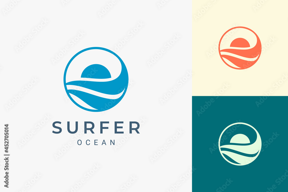 Sea or waterfront logo with simple sun and ocean shape