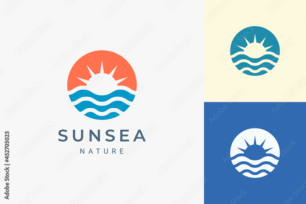 Beach or coast logo in simple sun and ocean shape Beach or coast logo in simple sun and ocean shape