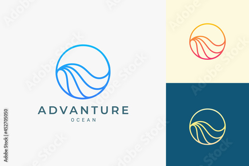 Marine or water theme logo in simple ocean wave circle shape