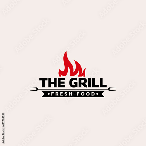 vintage retro BBQ grill, barbecue, barbeque logo design vector