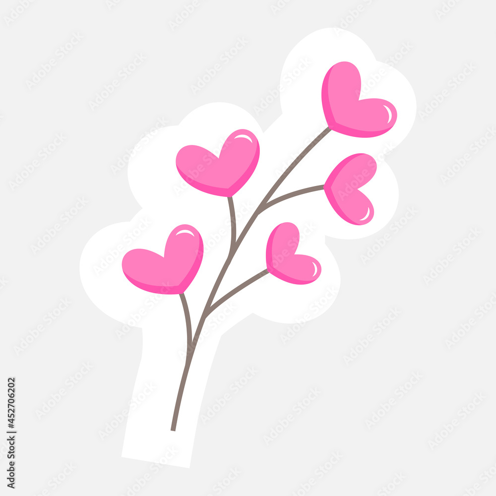 Colored branch of hearts sticker. Vector illustration