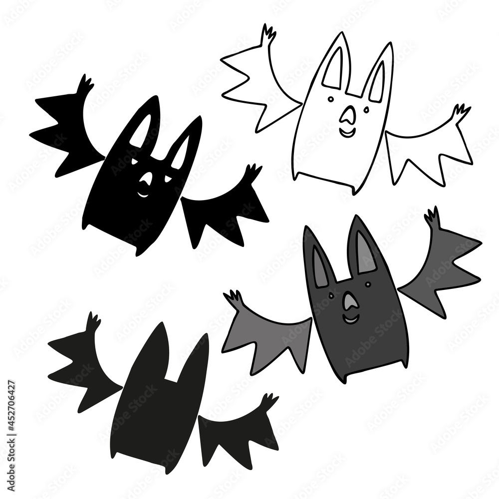 Isolated vector illustration black and white design of Halloween silhouettes of bats