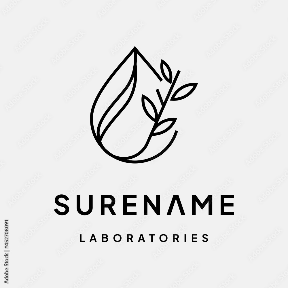 mono line green leaves lab with drop water logo illustration custom logo design vector mono line green leaves lab with drop water logo illustration custom logo design vector