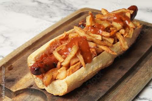 sausage with fries sandwich 