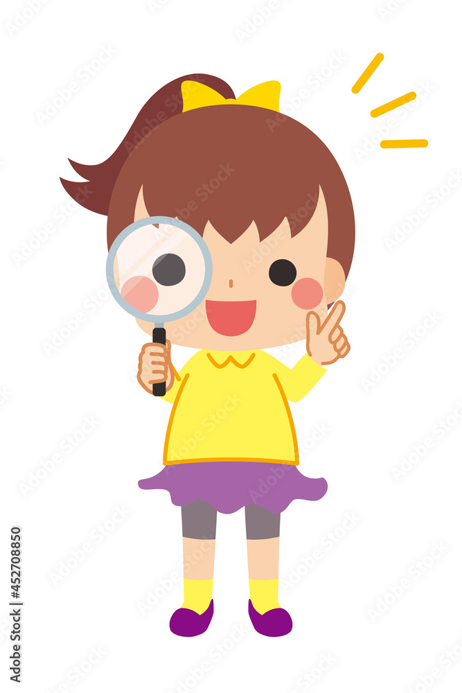 調べた結果を説明する可愛い小さな女の子のイラスト 白背景 クリップアート Stock Vector Adobe Stock