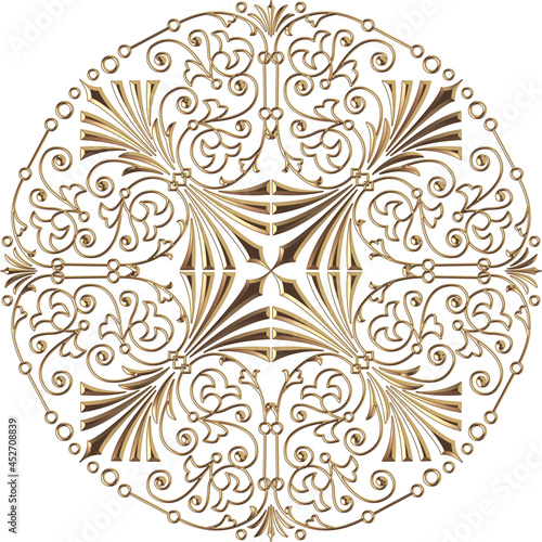 3D-image gold central ornament for ceiling decoration