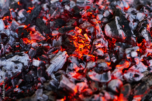 Hot charcoal in the grill. Close-up  selective focus