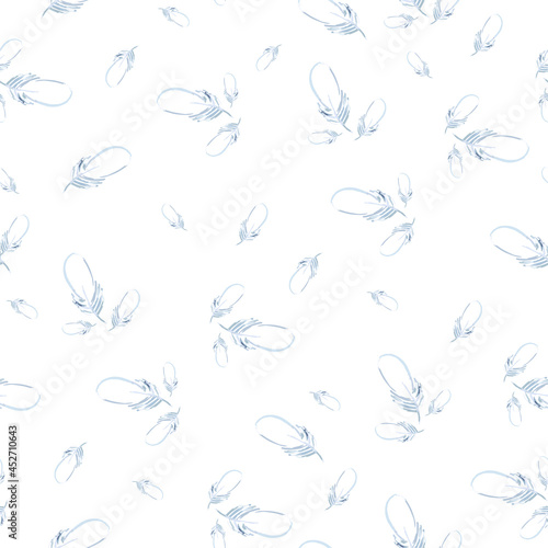 Vector pattern of feather strokes. Seamless pattern for packaging, gifts, clothing, textiles, stationery. Light, airy drawing silhouette of feathers