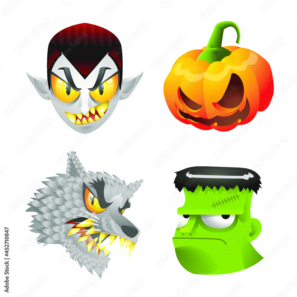 halloween monster head vector set halloween monster head vector set