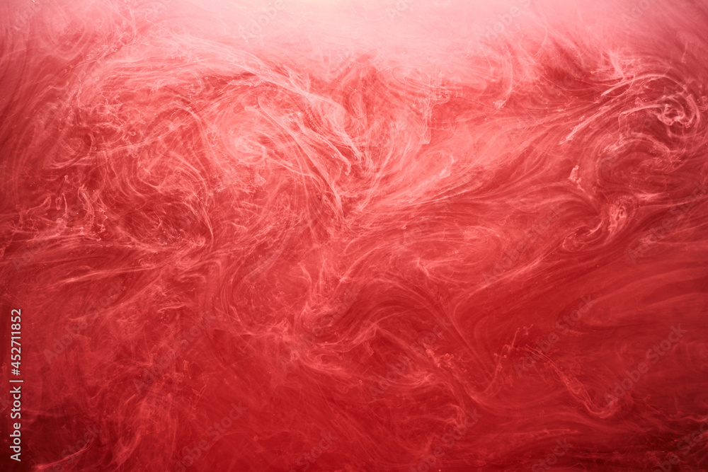 Fototapeta premium Abstract red ocean background, ruby paints in water, vibrant bright smoke scarlet wallpaper