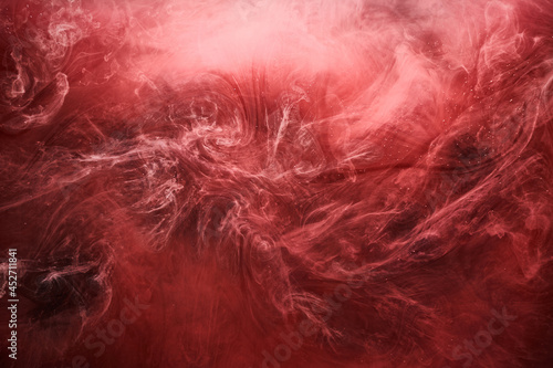 Abstract red ocean background, ruby paints in water, vibrant bright smoke scarlet wallpaper