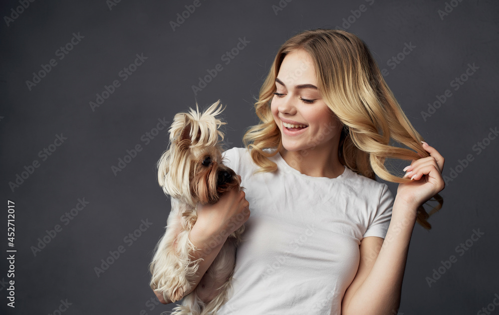 woman pedigree dog fashion Lifestyle dark background woman pedigree dog fashion Lifestyle dark background