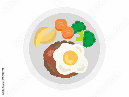 皿に盛られたハンバーグのイラスト