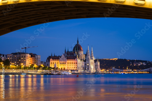 Budapest, Hungary. A classic view of the historic parliament building. Danube River and Parliament at hight..