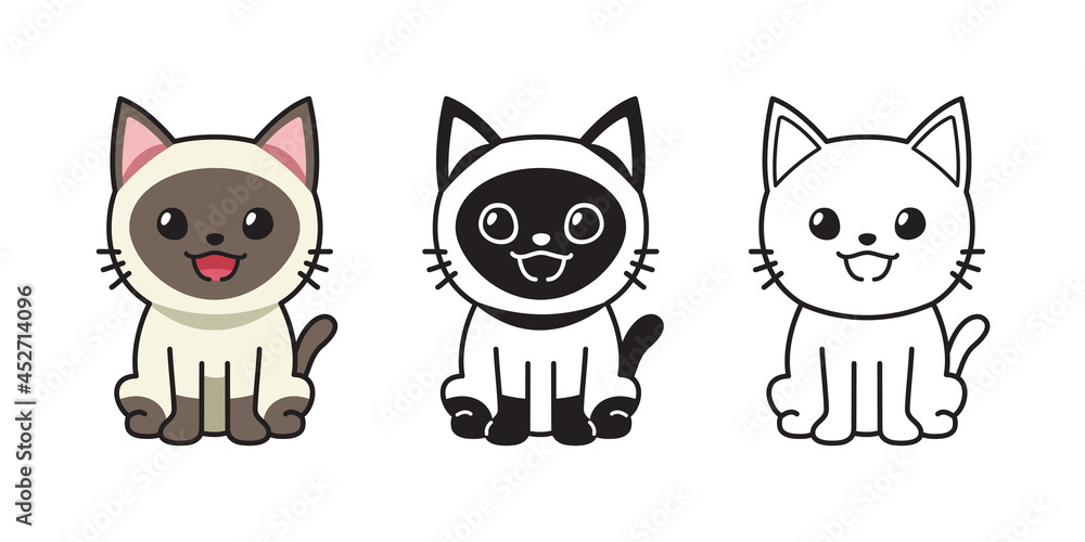 Vector cartoon set of siamese cat for design. Vector cartoon set of siamese cat for design.