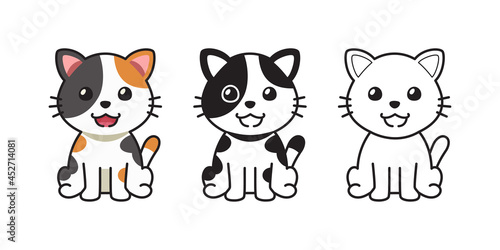 Vector cartoon set of calico cat for design. photo