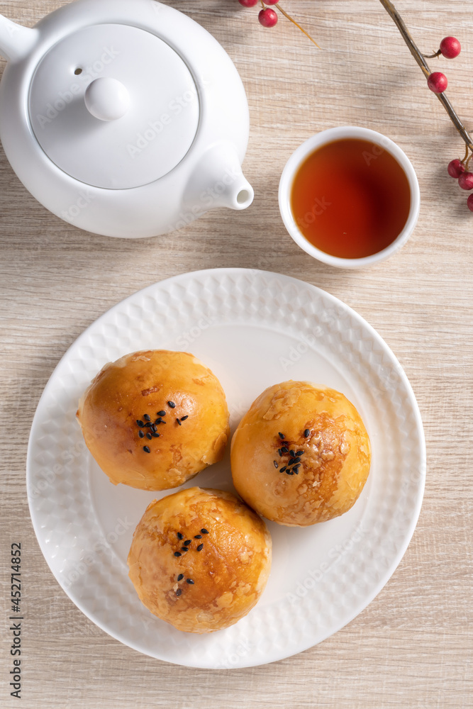 Moon cake yolk pastry for Mid-Autumn Festival holiday. Moon cake yolk pastry for Mid-Autumn Festival holiday.