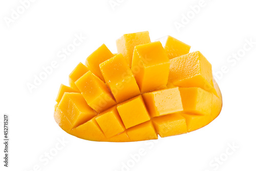 Sliced ​​piece of mango isolated on white.