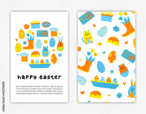 Card templates with doodle Easter icons.