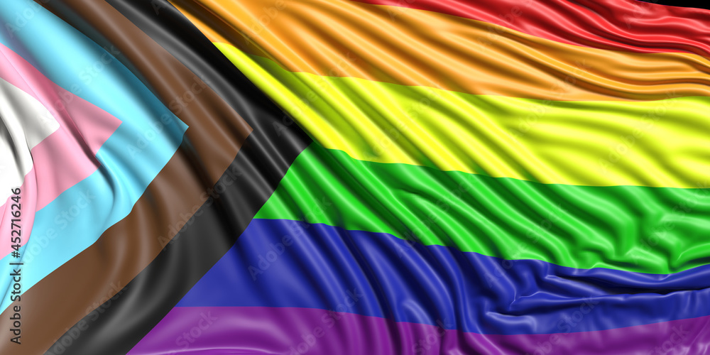 Gay pride sign redesign. Rainbow colors, new LGBT progress flag, waving ...