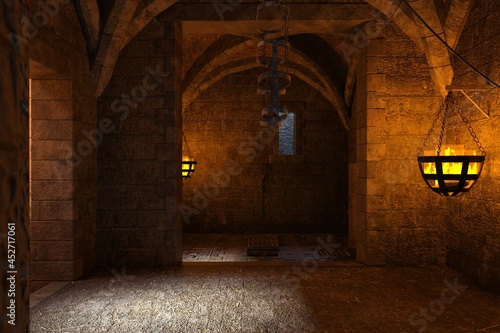 Fantasy medieval dungeon architecture construction 3d illustration photo
