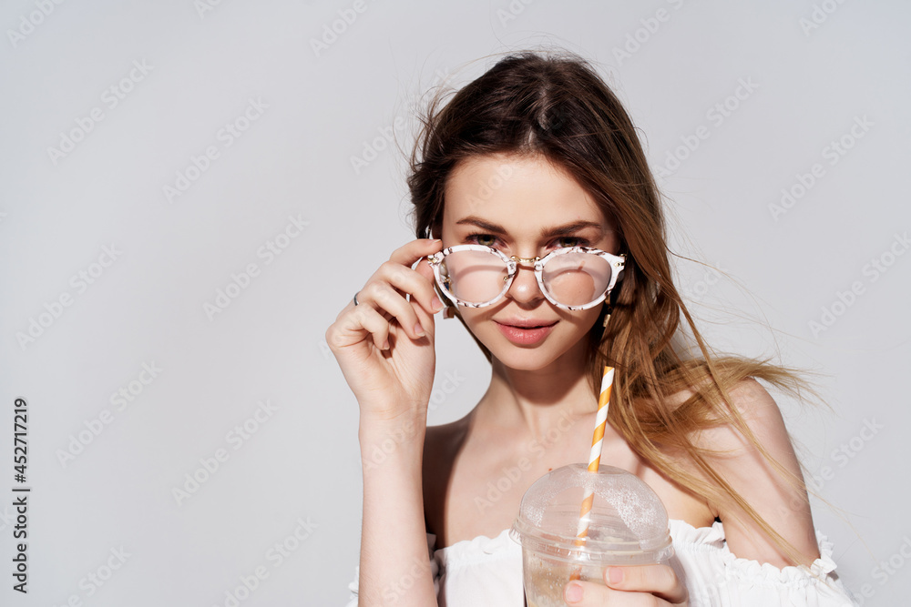 pretty woman wearing glasses cocktail drink attractive look luxury