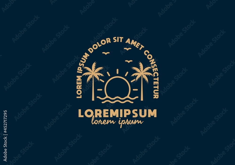 Beach sunset line art with lorem ipsum text Beach sunset line art with lorem ipsum text
