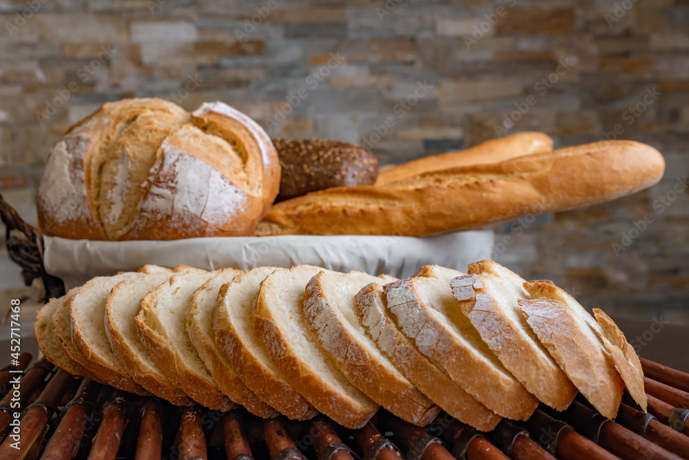 Fresh french bread on basket 