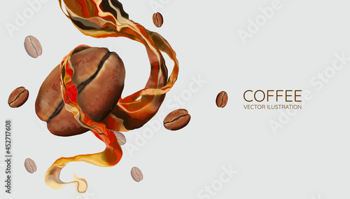 Coffee bean and abstract liquid, vector illustration